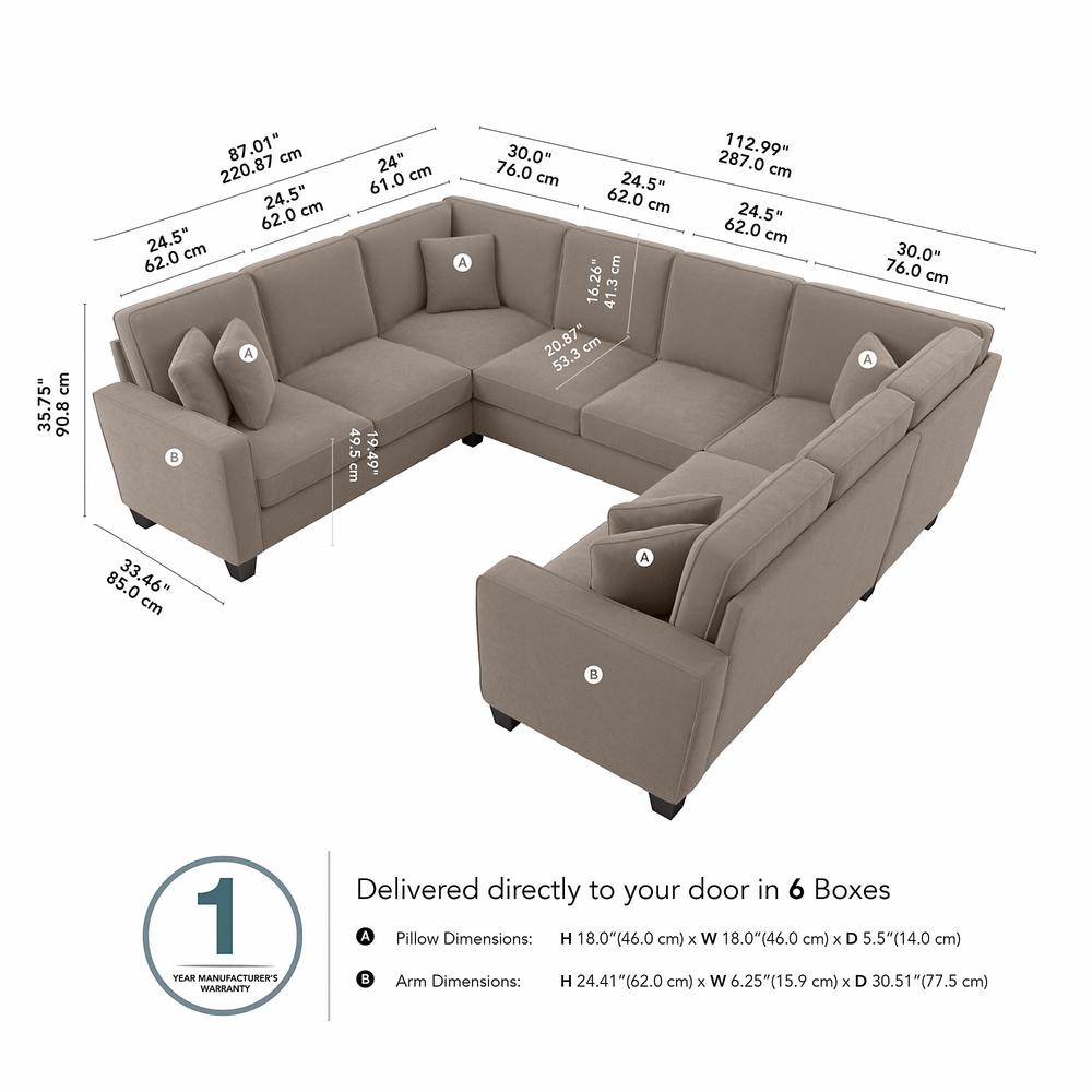 Bush Furniture Stockton 113W U Shaped Sectional Couch in Tan Microsuede Fabric. Picture 6