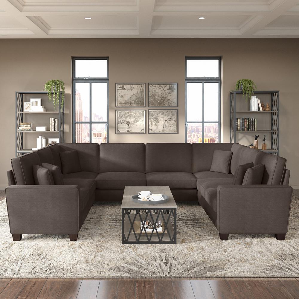 Bush Furniture Stockton 125W U Shaped Sectional Couch in Chocolate Brown Microsuede Fabric. Picture 4