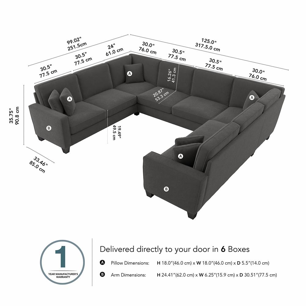 Bush Furniture Stockton 125W U Shaped Sectional Couch - Charcoal Gray Herringbone. Picture 6