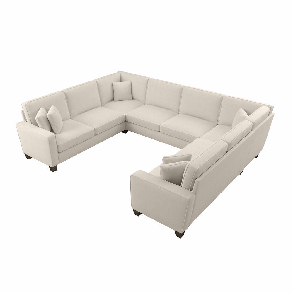 Bush Furniture Stockton 125W U Shaped Sectional Couch - Cream Herringbone Fabric. Picture 1