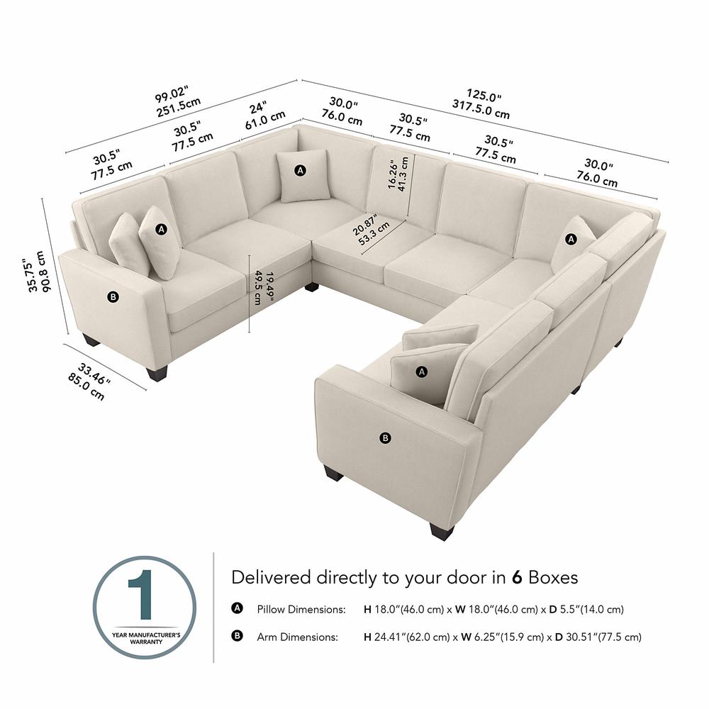 Bush Furniture Stockton 125W U Shaped Sectional Couch - Cream Herringbone Fabric. Picture 8