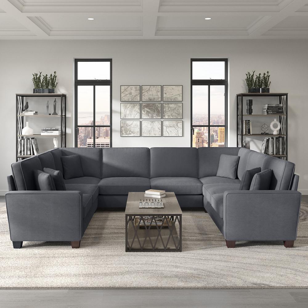 Bush Furniture Stockton 125W U Shaped Sectional Couch in Dark Gray Microsuede Fabric. Picture 3