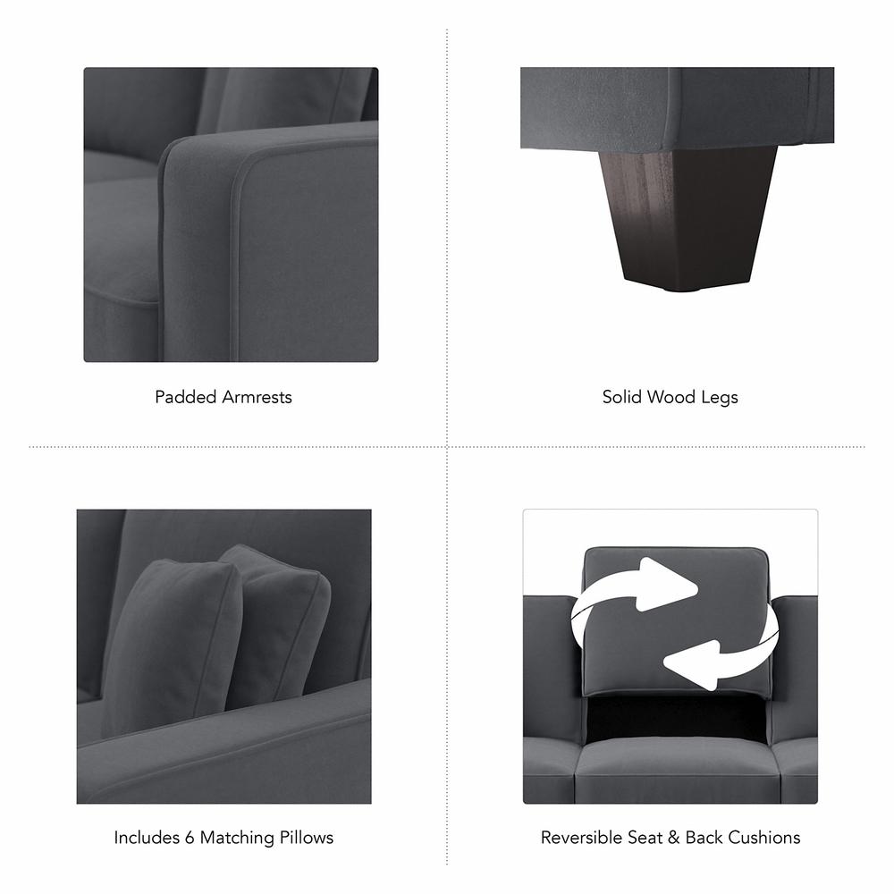 Bush Furniture Stockton 125W U Shaped Sectional Couch in Dark Gray Microsuede Fabric. Picture 8