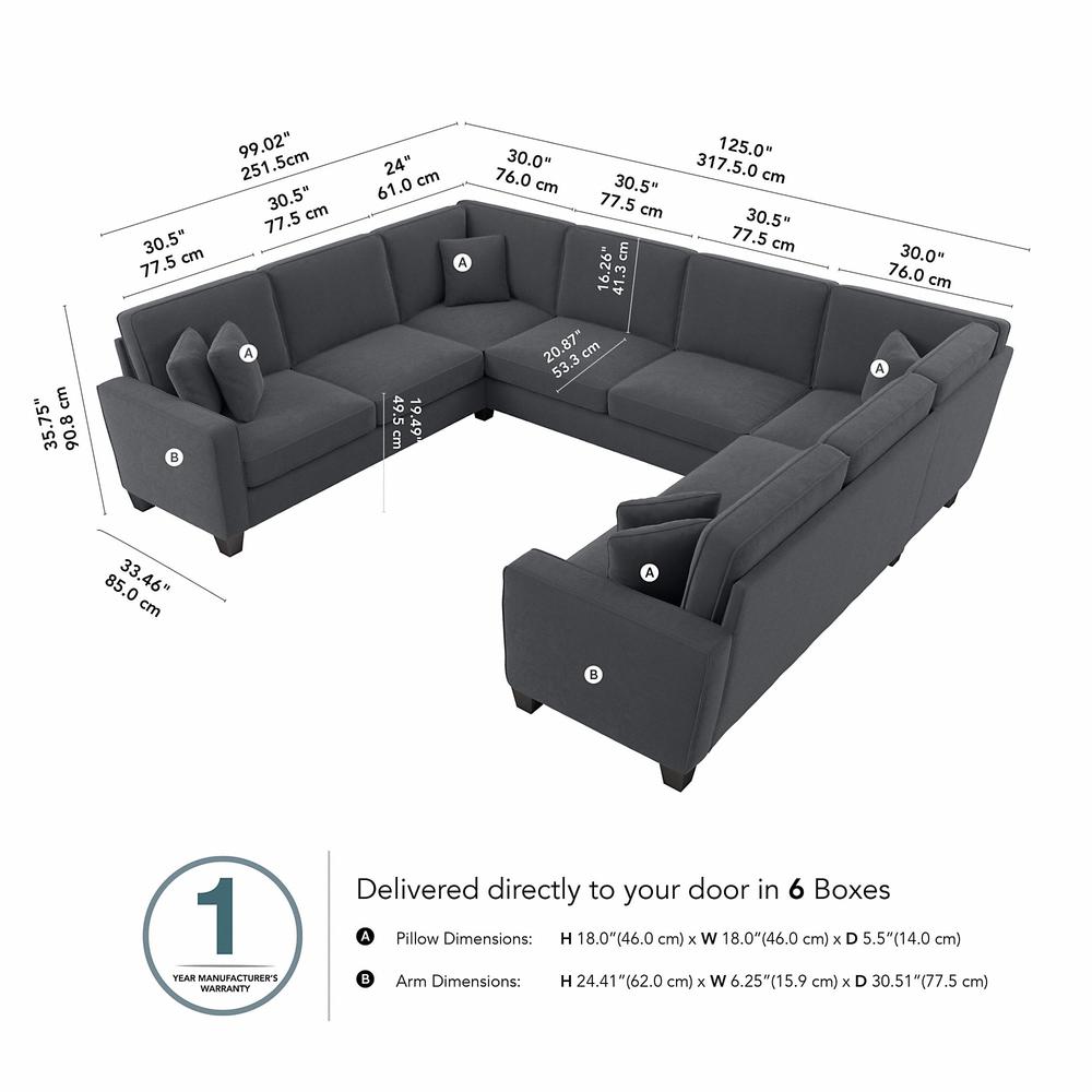 Bush Furniture Stockton 125W U Shaped Sectional Couch in Dark Gray Microsuede Fabric. Picture 6