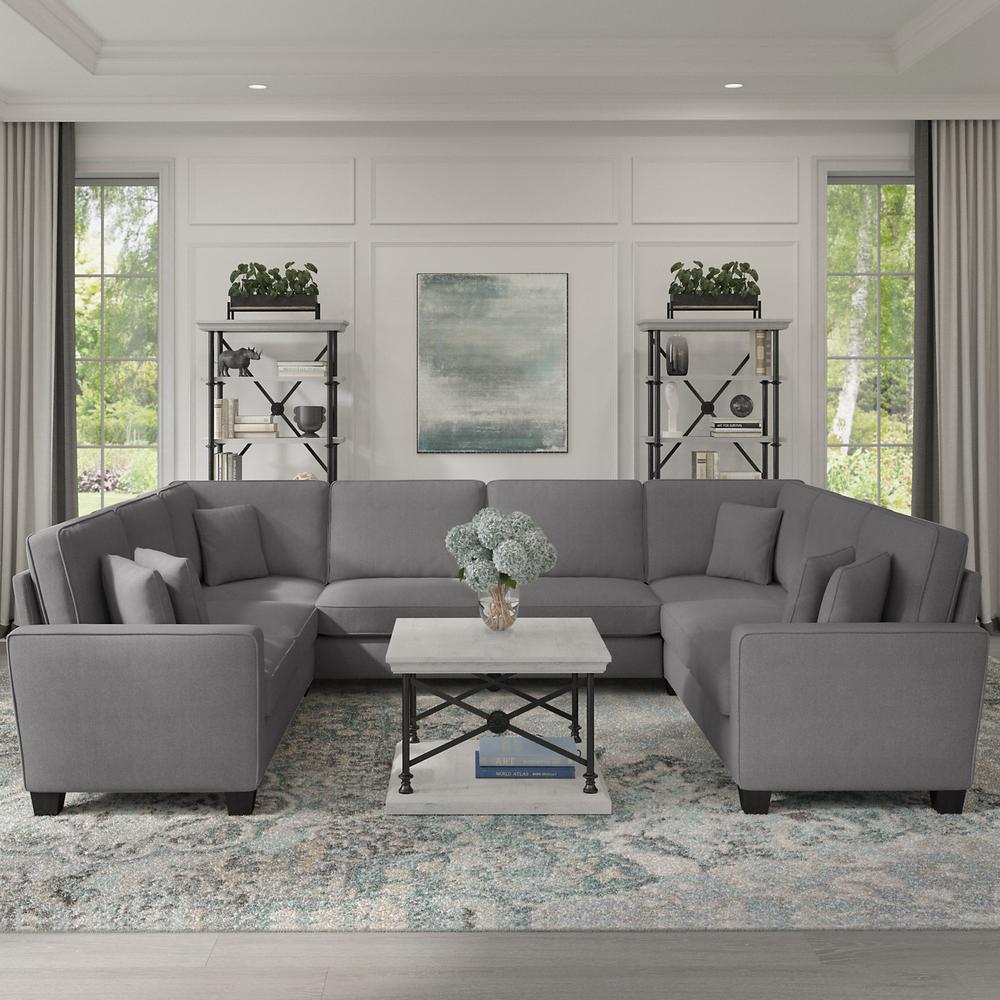 Bush Furniture Stockton 125W U Shaped Sectional Couch - French Gray Herringbone Fabric. Picture 3