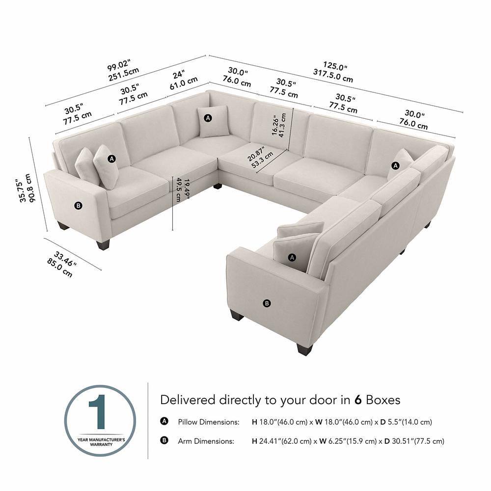 Bush Furniture Stockton 125W U Shaped Sectional Couch in Light Beige Microsuede Fabric. Picture 8