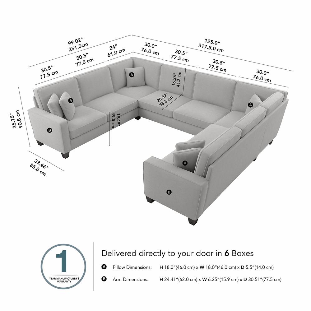 Bush Furniture Stockton 125W U Shaped Sectional Couch in Light Gray Microsuede Fabric. Picture 8