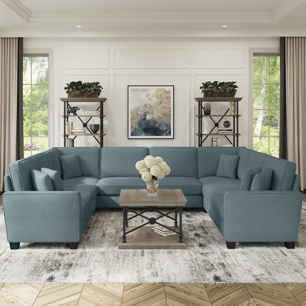 Bush Furniture Stockton 125W U Shaped Sectional Couch - Turkish Blue Herringbone Fabric. Picture 4