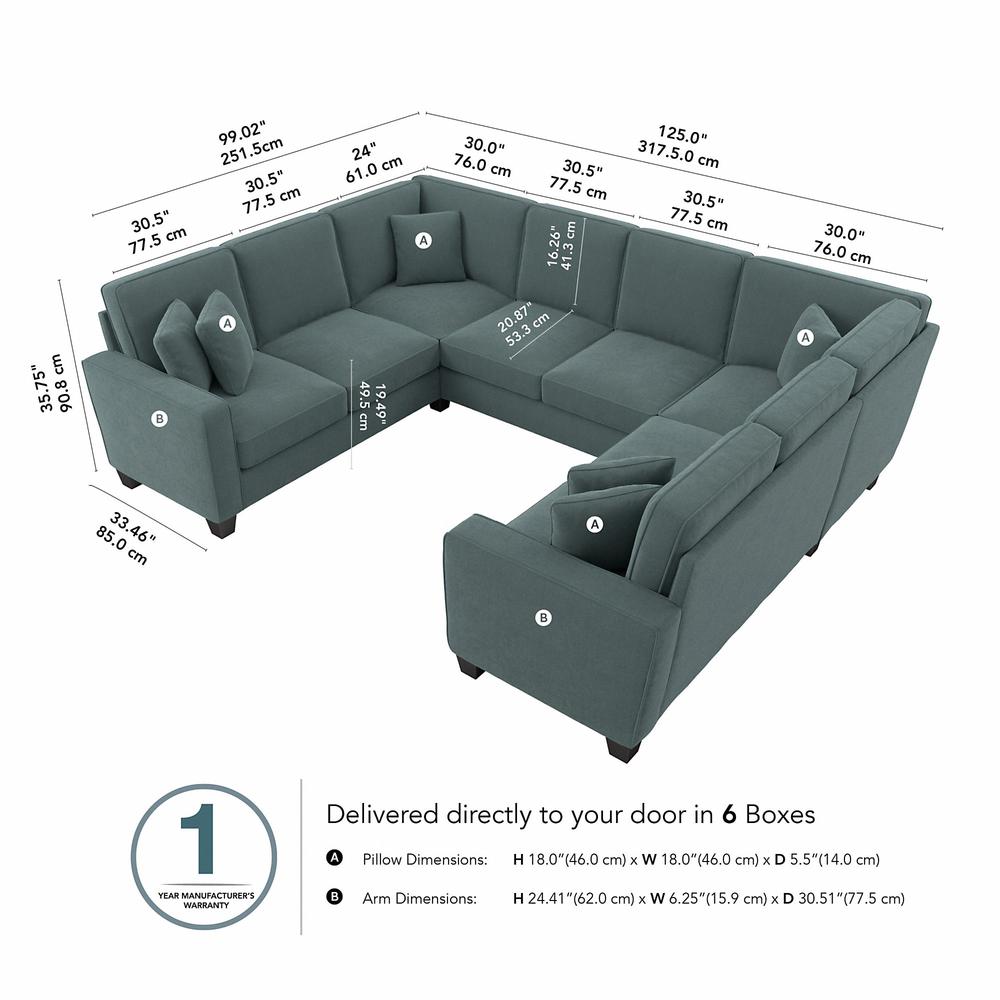 Bush Furniture Stockton 125W U Shaped Sectional Couch - Turkish Blue Herringbone Fabric. Picture 8