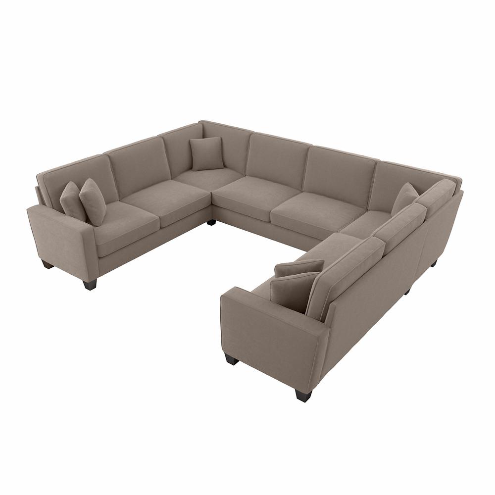 Bush Furniture Stockton 125W U Shaped Sectional Couch in Tan Microsuede Fabric. Picture 1