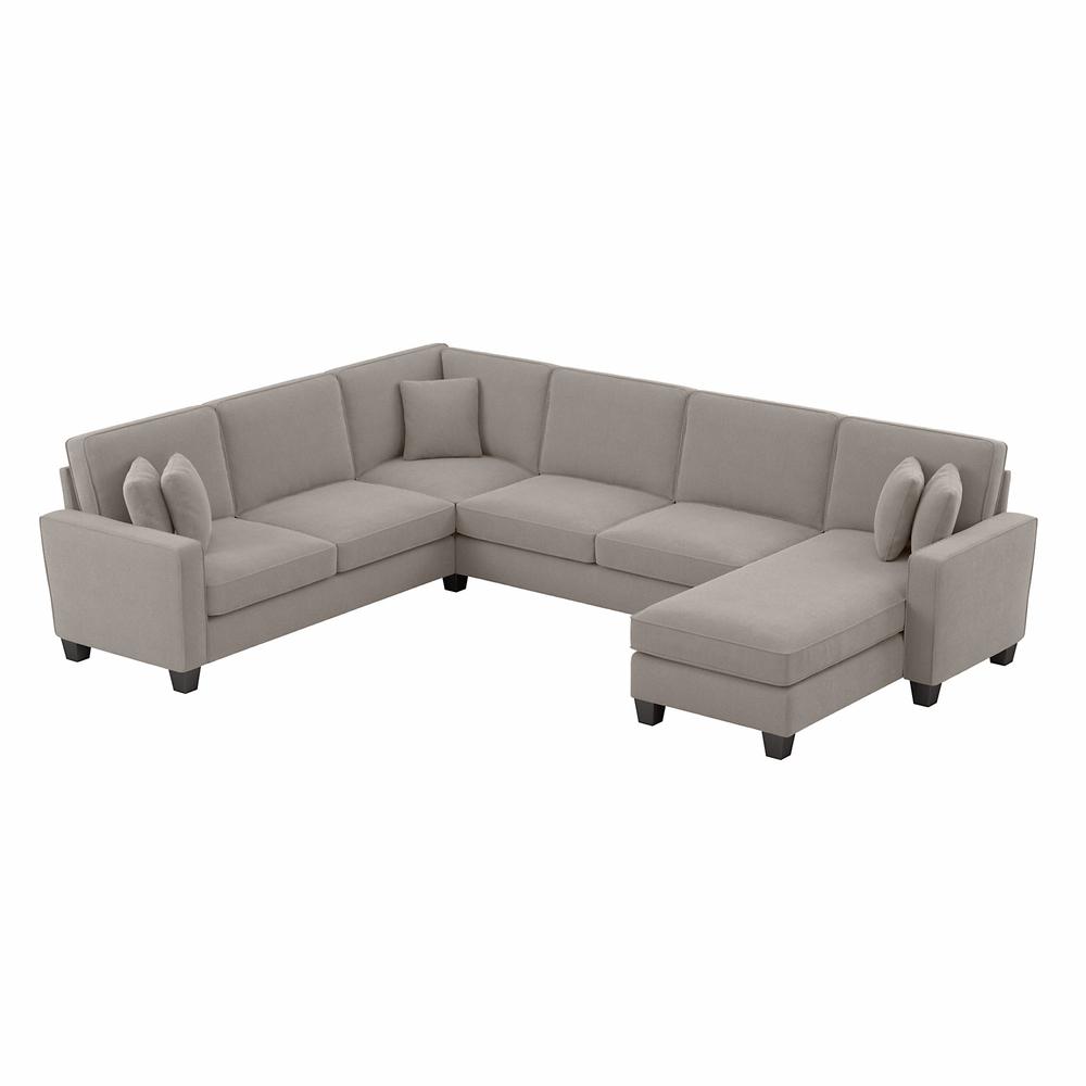 Bush Furniture Stockton 128W U Shaped Sectional Couch with Reversible Chaise Lounge - Beige Herringbone Fabric. Picture 1