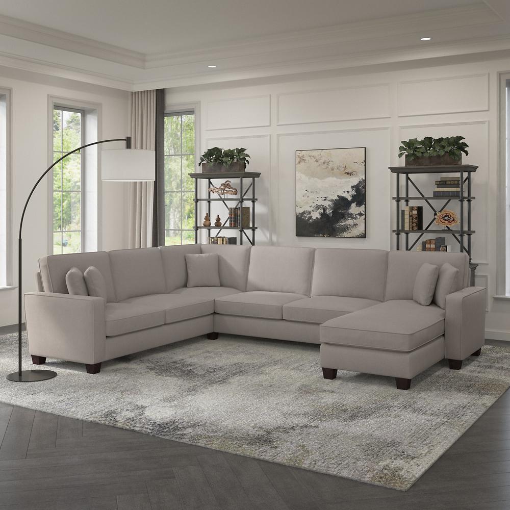 Bush Furniture Stockton 128W U Shaped Sectional Couch with Reversible Chaise Lounge - Beige Herringbone Fabric. Picture 3