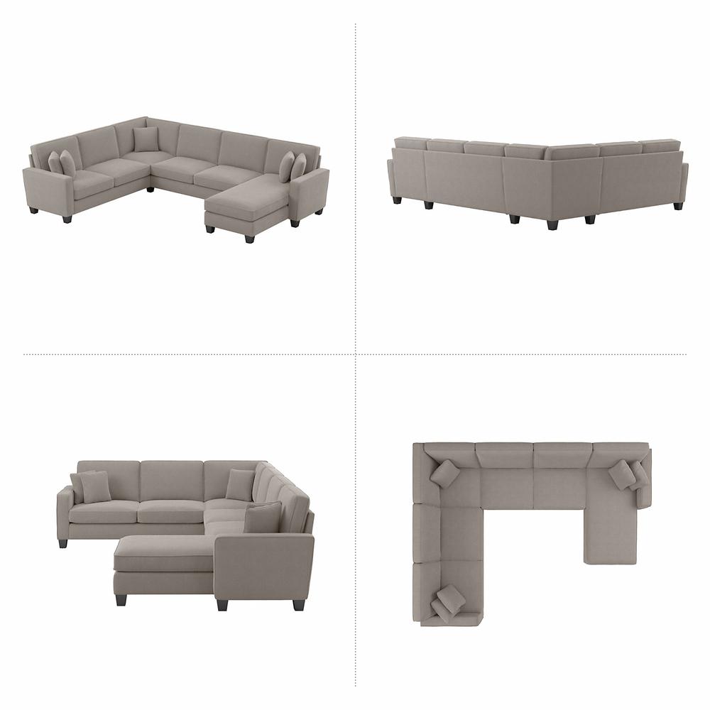 Bush Furniture Stockton 128W U Shaped Sectional Couch with Reversible Chaise Lounge - Beige Herringbone Fabric. Picture 5
