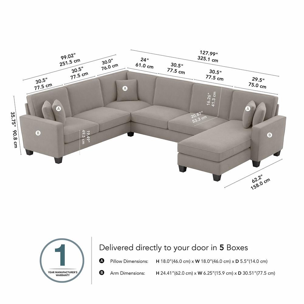 Bush Furniture Stockton 128W U Shaped Sectional Couch with Reversible Chaise Lounge - Beige Herringbone Fabric. Picture 8