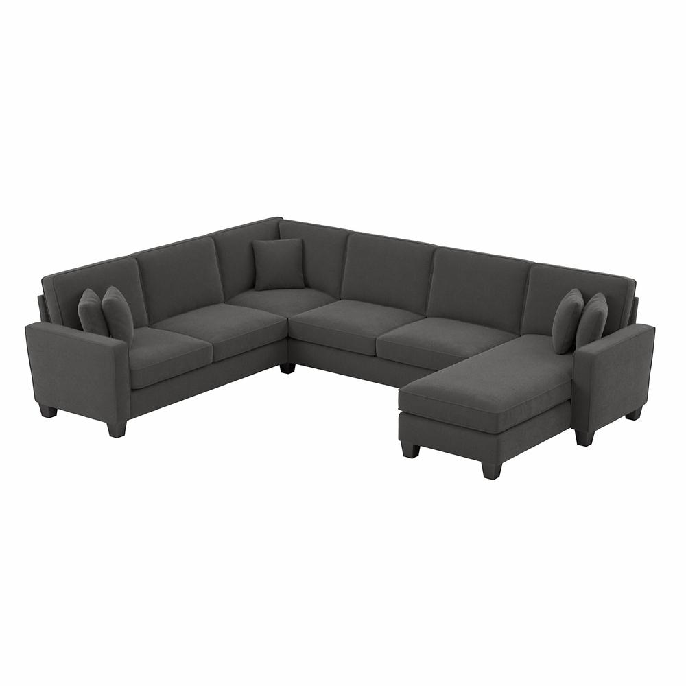 Bush Furniture Stockton 128W U Shaped Sectional Couch with Reversible Chaise Lounge - Charcoal Gray Herringbone. The main picture.