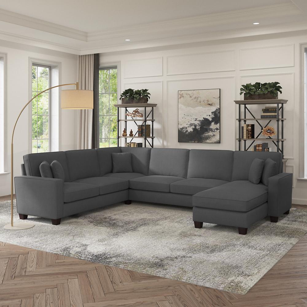 Bush Furniture Stockton 128W U Shaped Sectional Couch with Reversible Chaise Lounge - Charcoal Gray Herringbone. Picture 6