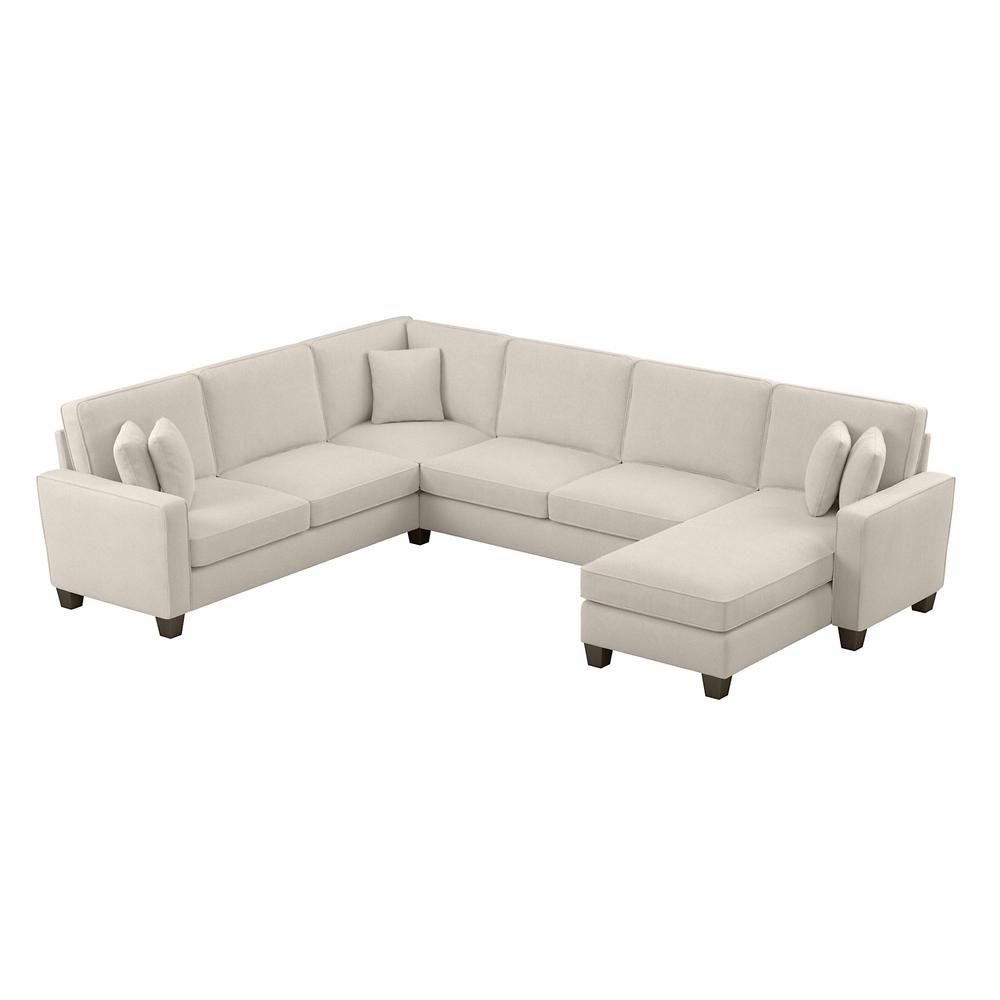 Bush Furniture Stockton 128W U Shaped Sectional Couch with Reversible Chaise Lounge - Cream Herringbone Fabric. The main picture.
