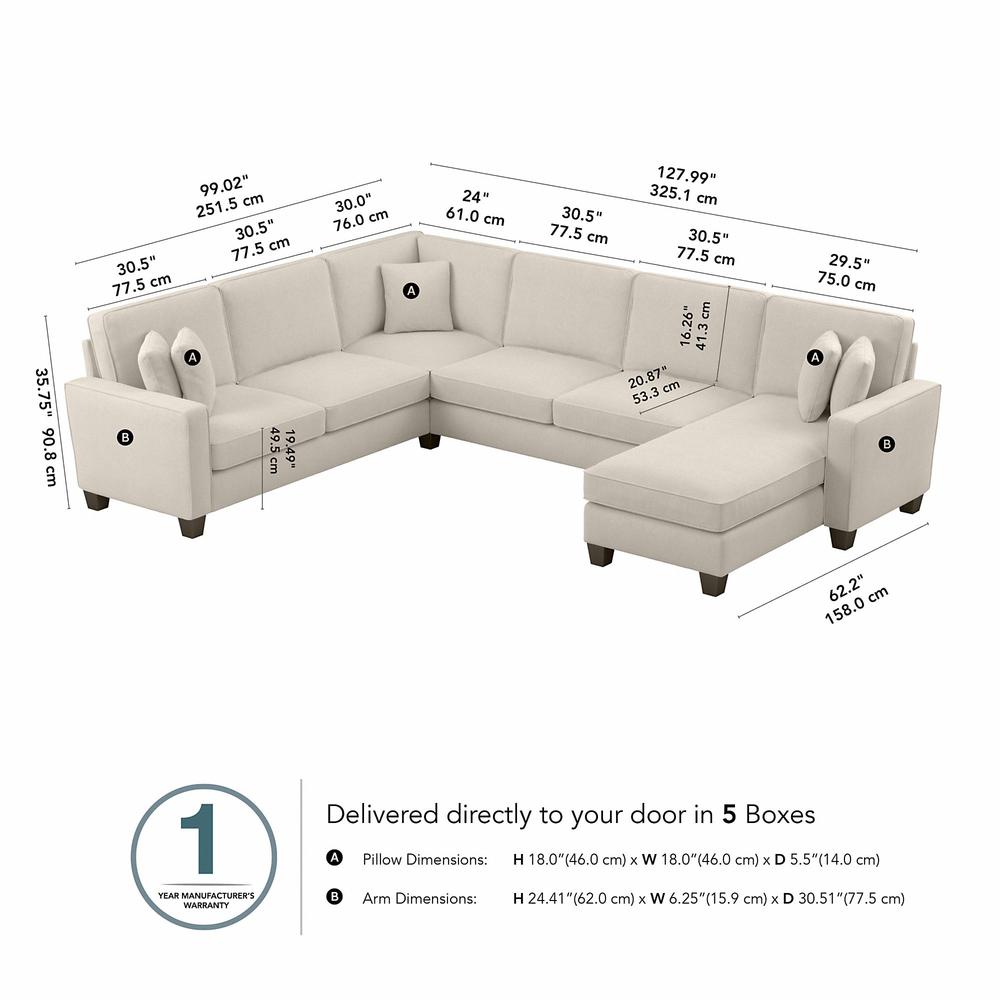 Bush Furniture Stockton 128W U Shaped Sectional Couch with Reversible Chaise Lounge - Cream Herringbone Fabric. Picture 7
