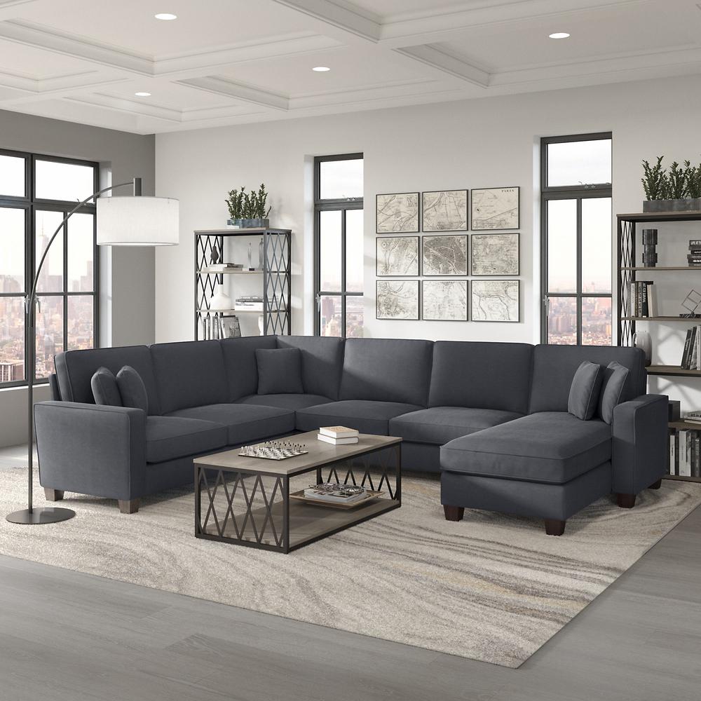 Bush Furniture Stockton 128W U Shaped Sectional Couch with Reversible Chaise Lounge in Dark Gray Microsuede Fabric. Picture 5
