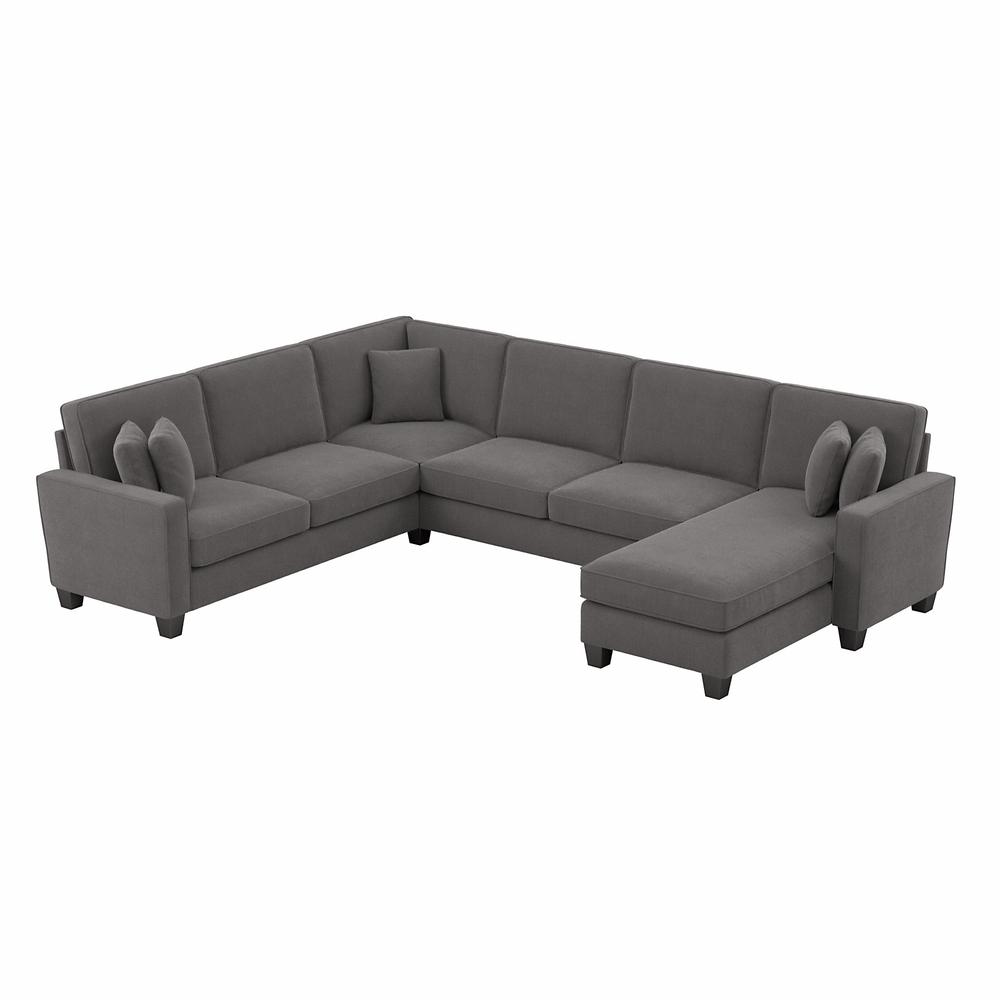 Bush Furniture Stockton 128W U Shaped Sectional Couch with Reversible Chaise Lounge - French Gray Herringbone Fabric. Picture 1