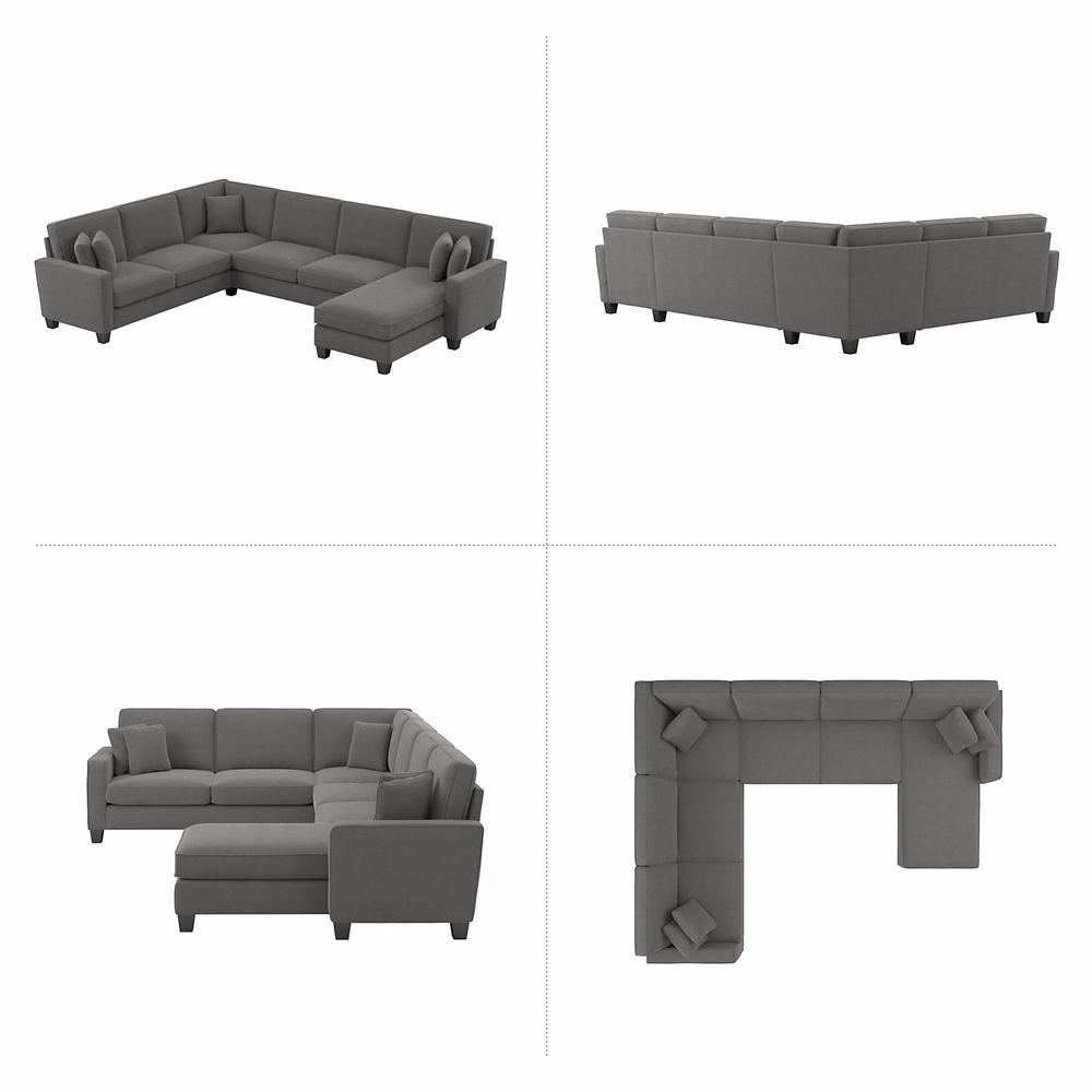 Bush Furniture Stockton 128W U Shaped Sectional Couch with Reversible Chaise Lounge - French Gray Herringbone Fabric. Picture 5