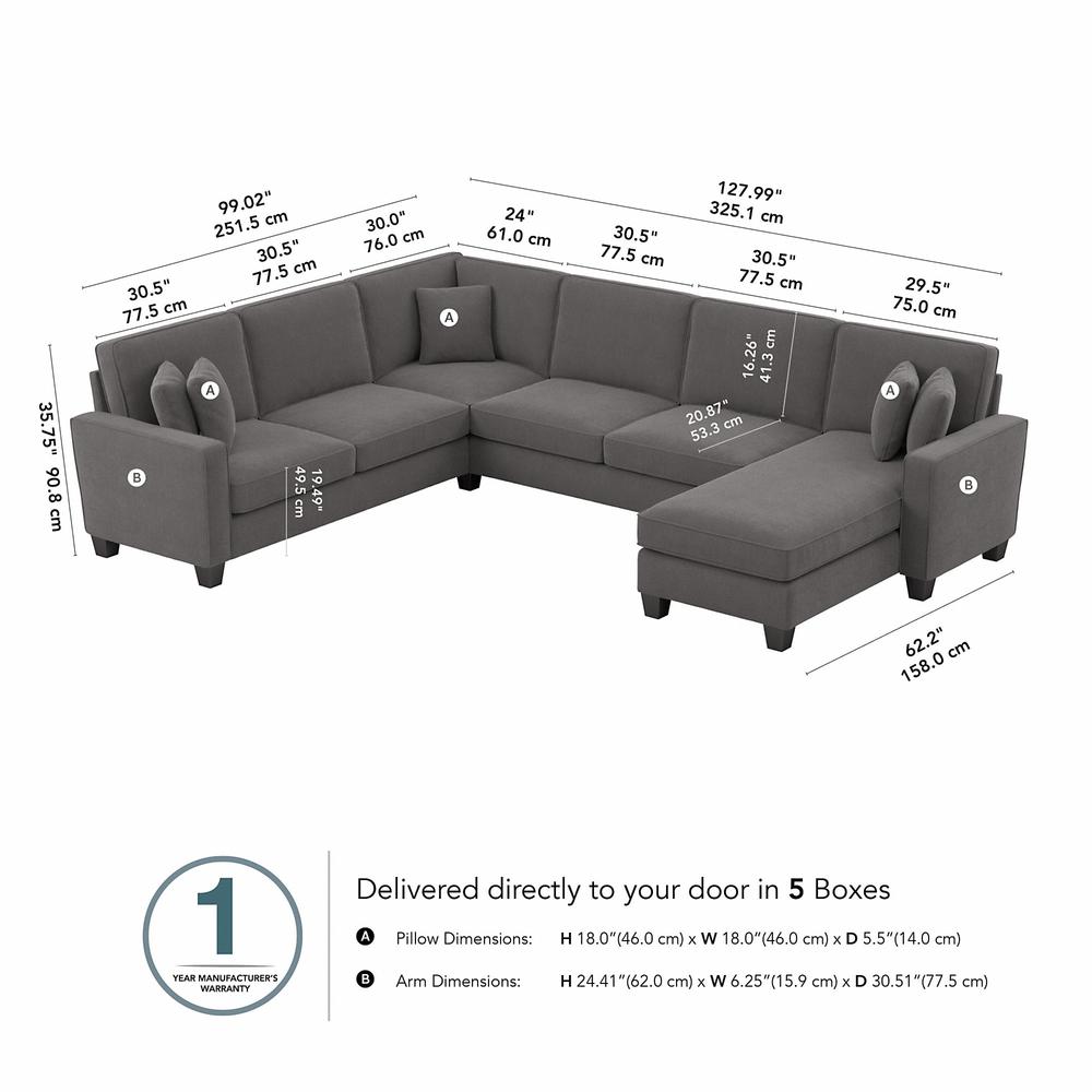 Bush Furniture Stockton 128W U Shaped Sectional Couch with Reversible Chaise Lounge - French Gray Herringbone Fabric. Picture 6