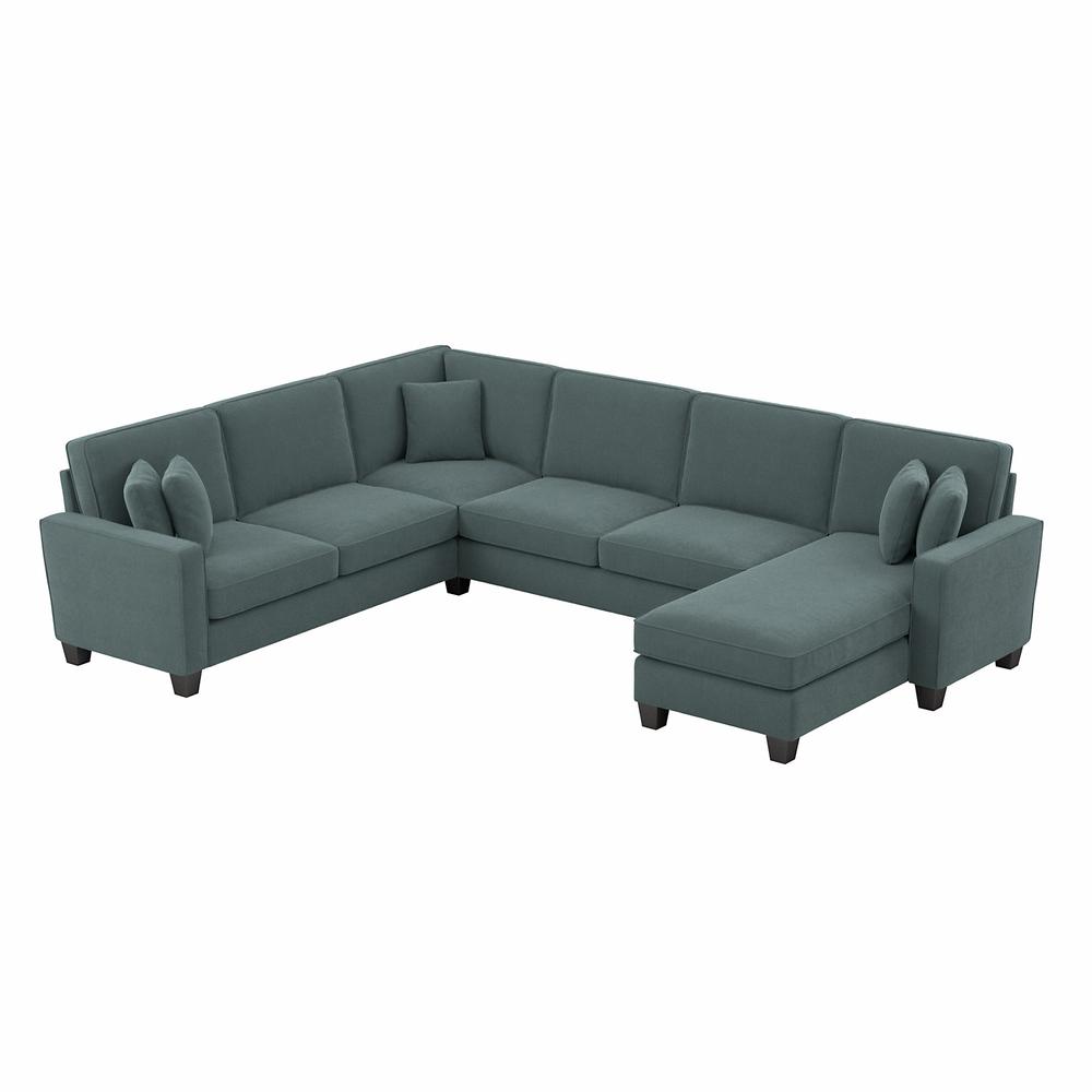 Bush Furniture Stockton 128W U Shaped Sectional Couch with Reversible Chaise Lounge - Turkish Blue Herringbone Fabric. The main picture.