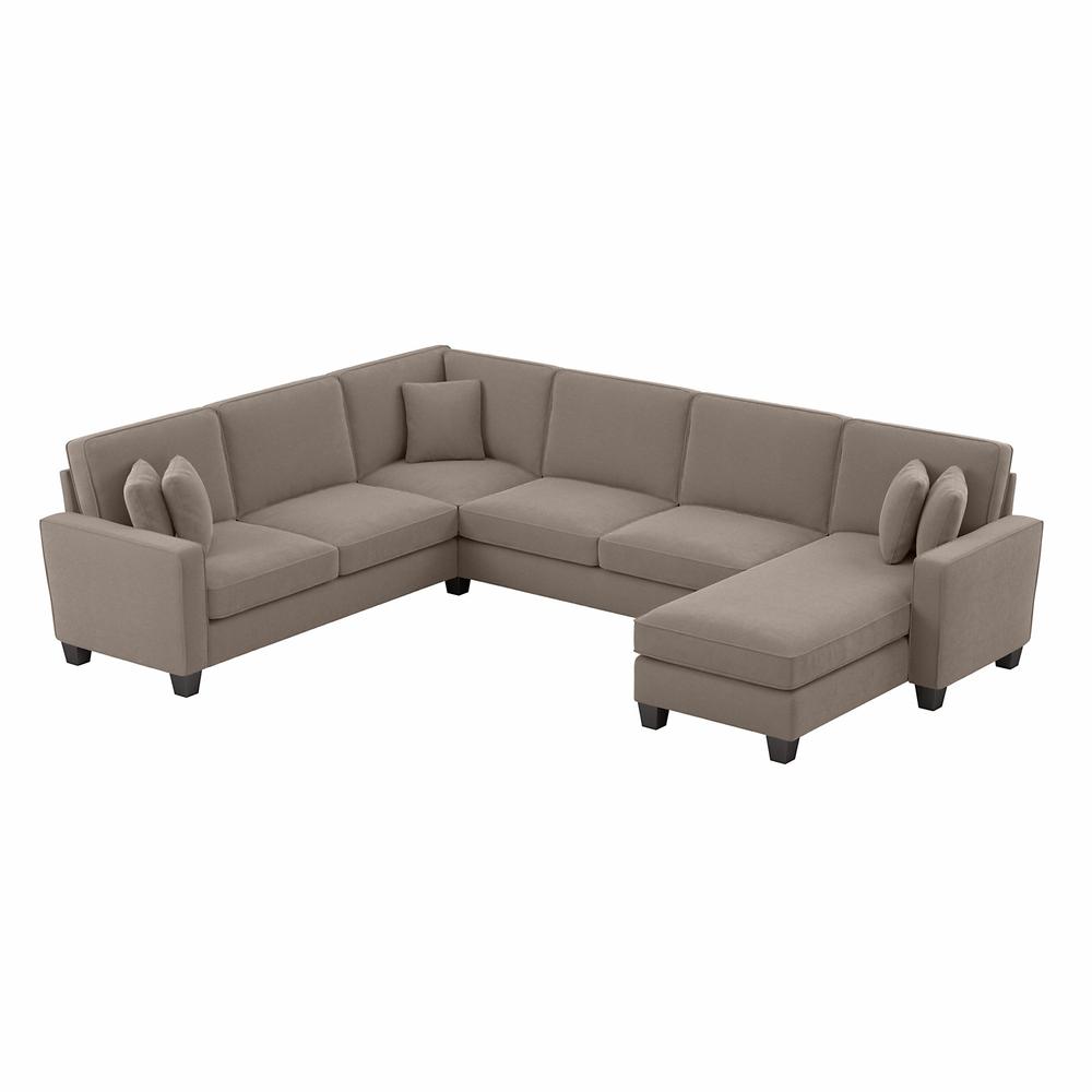 Bush Furniture Stockton 128W U Shaped Sectional Couch with Reversible Chaise Lounge in Tan Microsuede Fabric. The main picture.