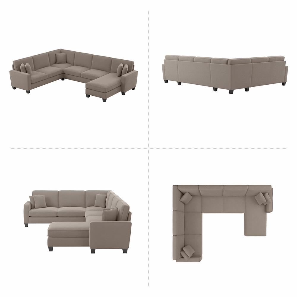 Bush Furniture Stockton 128W U Shaped Sectional Couch with Reversible Chaise Lounge in Tan Microsuede Fabric. Picture 3