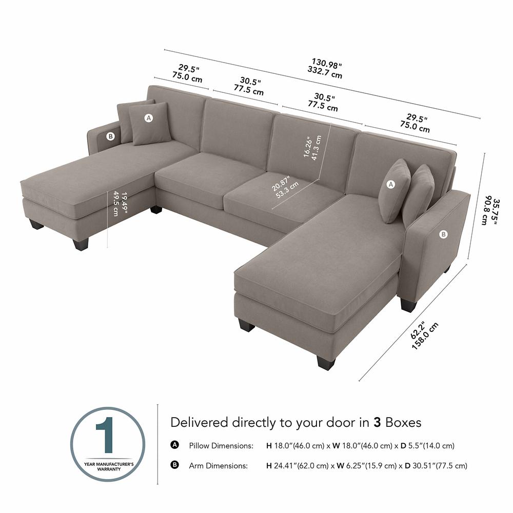 Bush Furniture Stockton 131W Sectional Couch with Double Chaise Lounge - Beige Herringbone Fabric. Picture 8