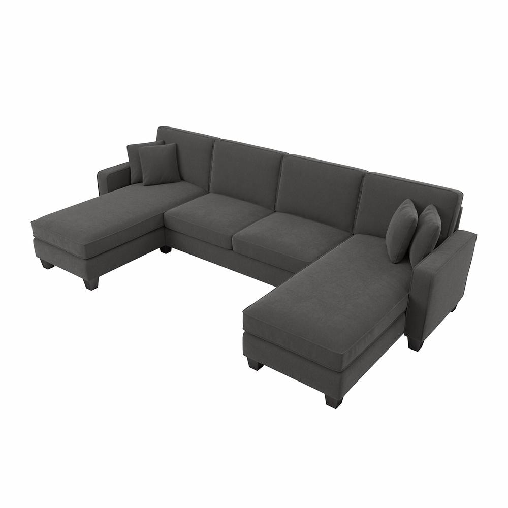 Bush Furniture Stockton 131W Sectional Couch with Double Chaise Lounge - Charcoal Gray Herringbone. Picture 1