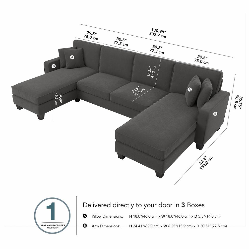 Bush Furniture Stockton 131W Sectional Couch with Double Chaise Lounge - Charcoal Gray Herringbone. Picture 7