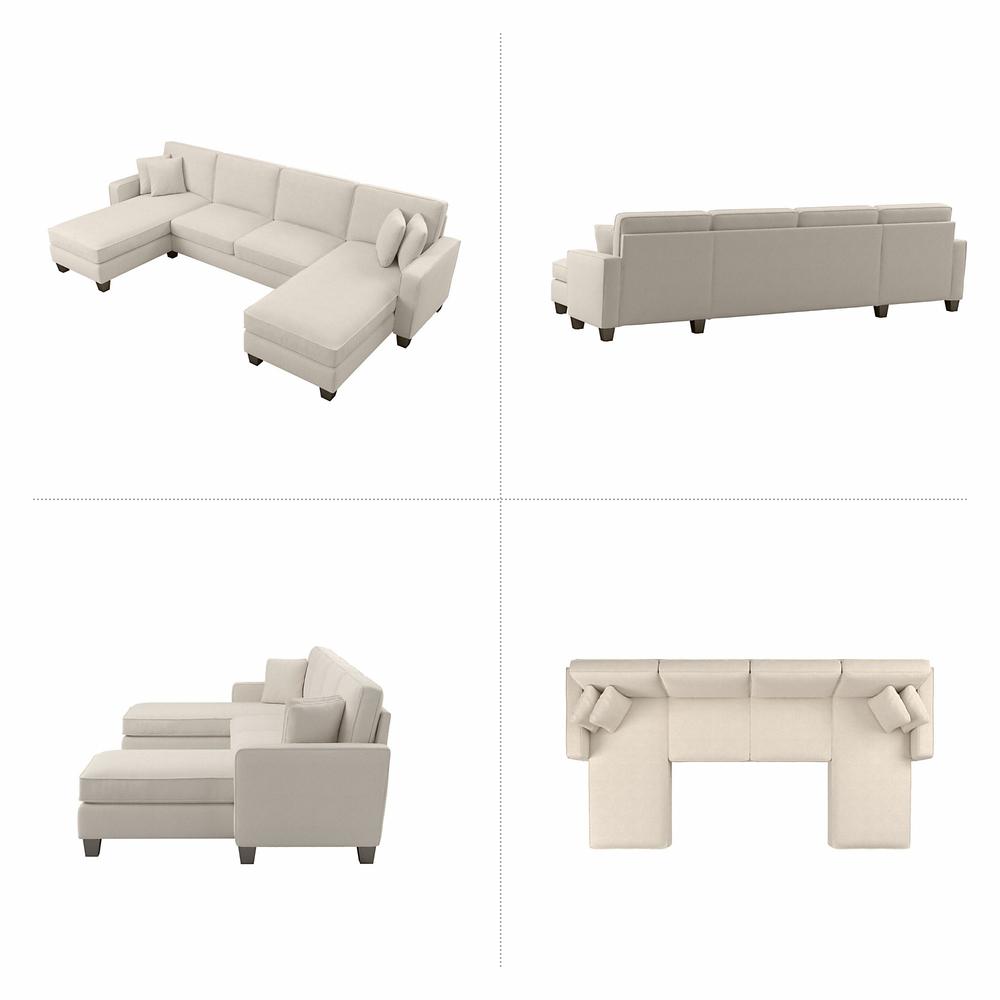 Bush Furniture Stockton 131W Sectional Couch with Double Chaise Lounge - Cream Herringbone Fabric. Picture 4