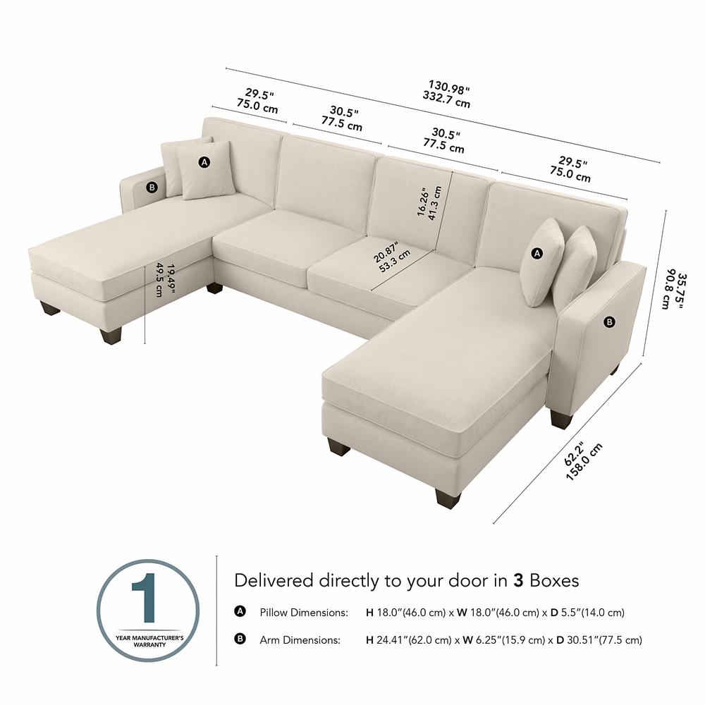Bush Furniture Stockton 131W Sectional Couch with Double Chaise Lounge - Cream Herringbone Fabric. Picture 8