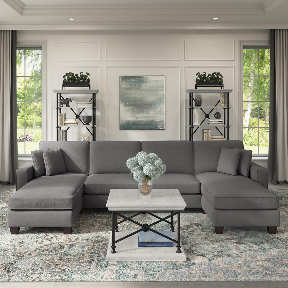 Bush Furniture Stockton 131W Sectional Couch with Double Chaise Lounge - French Gray Herringbone Fabric. Picture 3
