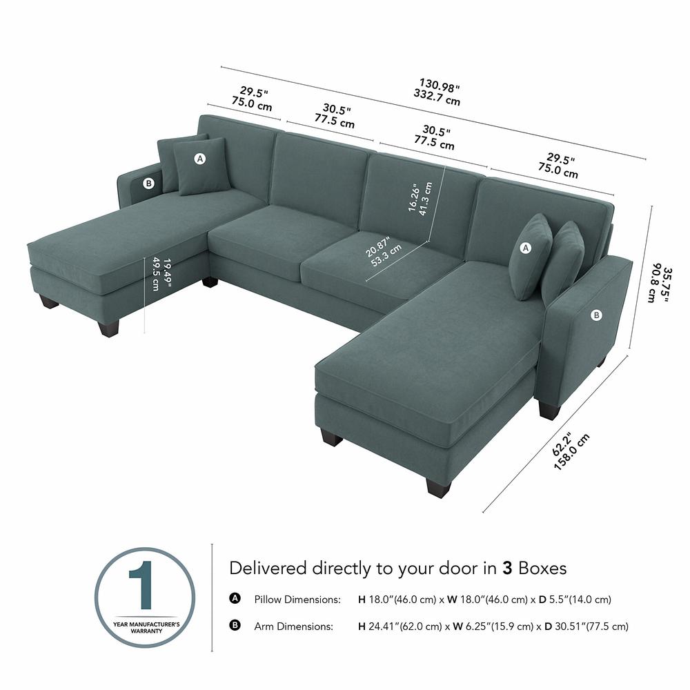 Bush Furniture Stockton 131W Sectional Couch with Double Chaise Lounge - Turkish Blue Herringbone Fabric. Picture 7
