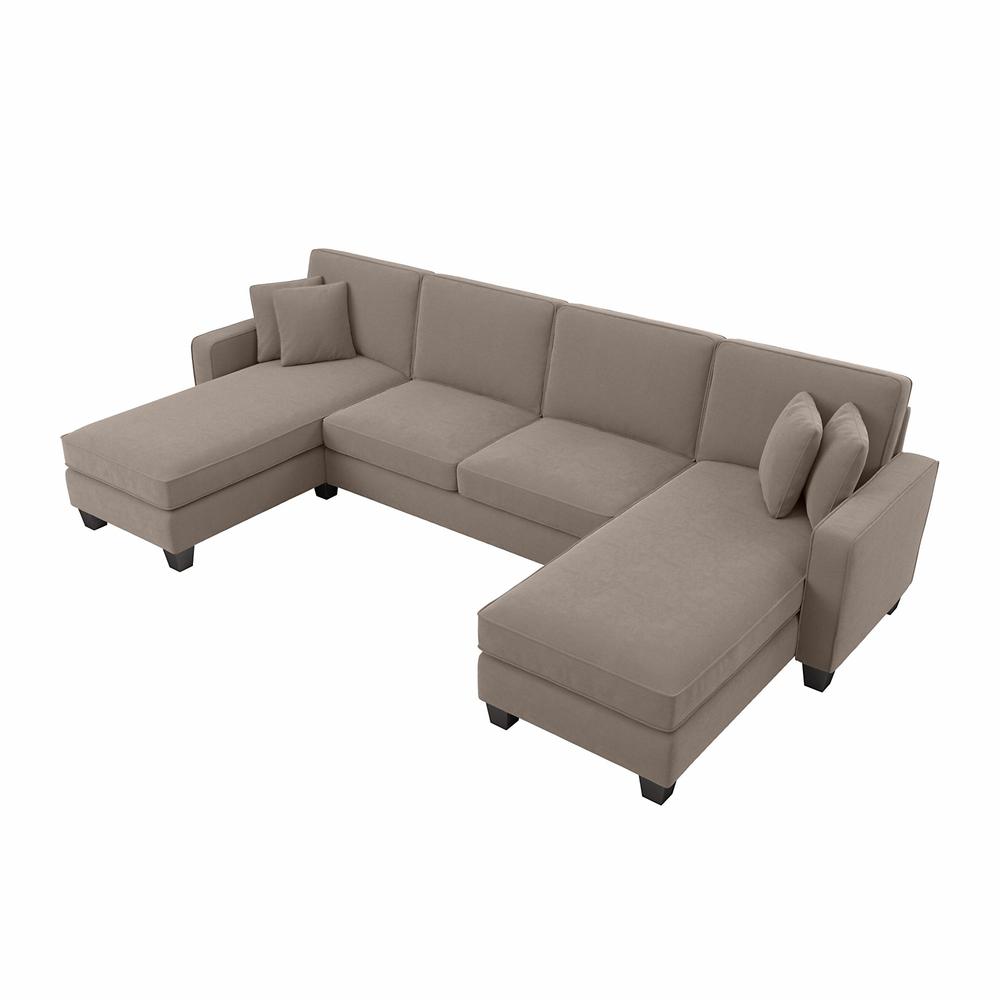 Bush Furniture Stockton 131W Sectional Couch with Double Chaise Lounge in Tan Microsuede Fabric. Picture 1