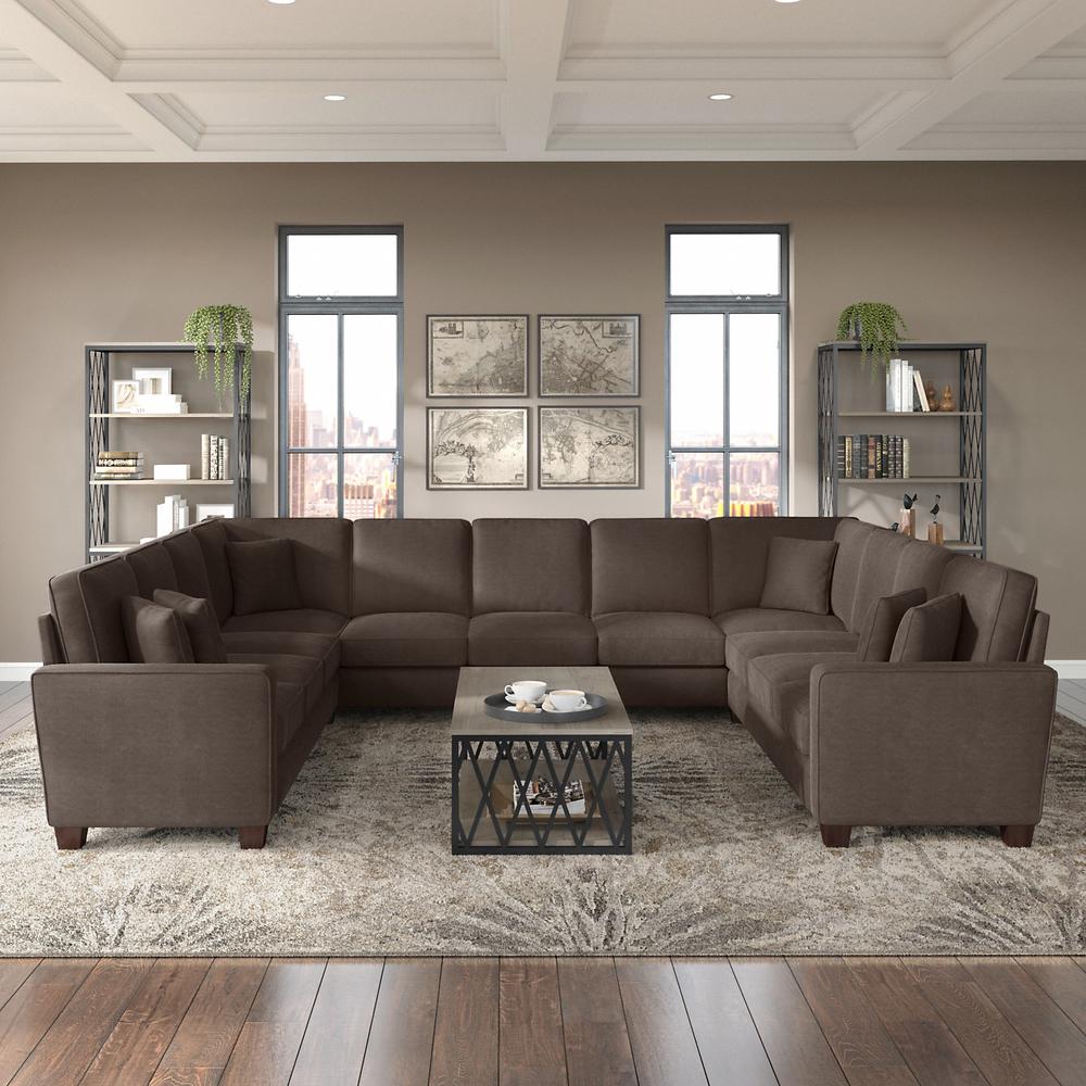 Bush Furniture Stockton 137W U Shaped Sectional Couch in Chocolate Brown Microsuede Fabric. Picture 2