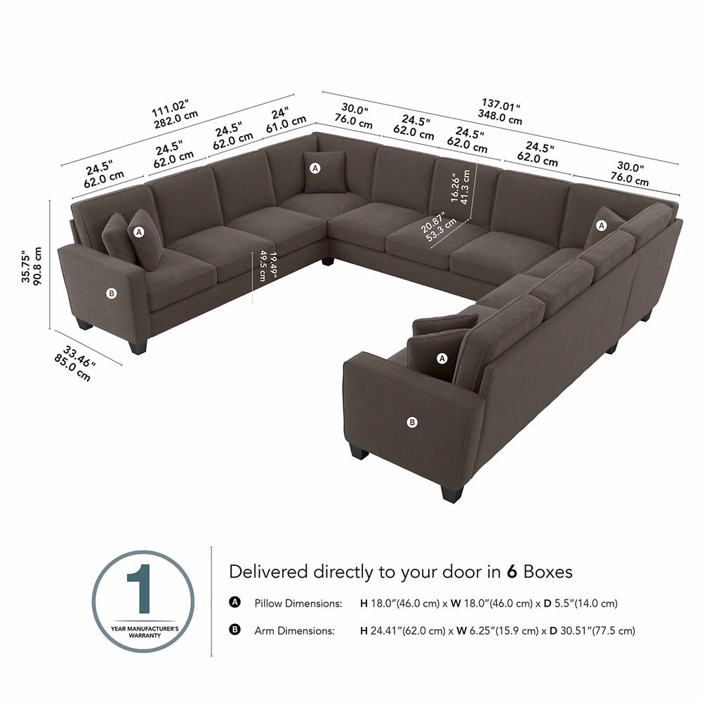 Bush Furniture Stockton 137W U Shaped Sectional Couch in Chocolate Brown Microsuede Fabric. Picture 7