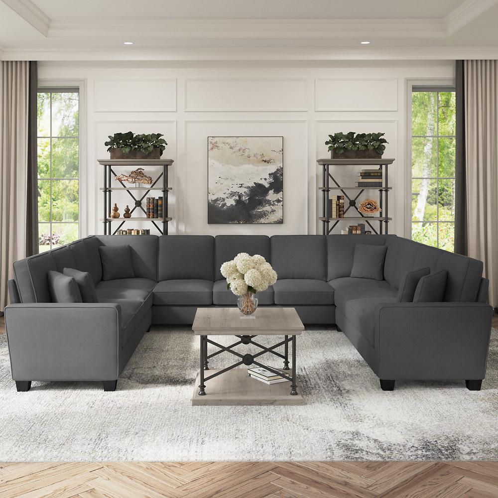 Bush Furniture Stockton 137W U Shaped Sectional Couch - Charcoal Gray Herringbone. Picture 3