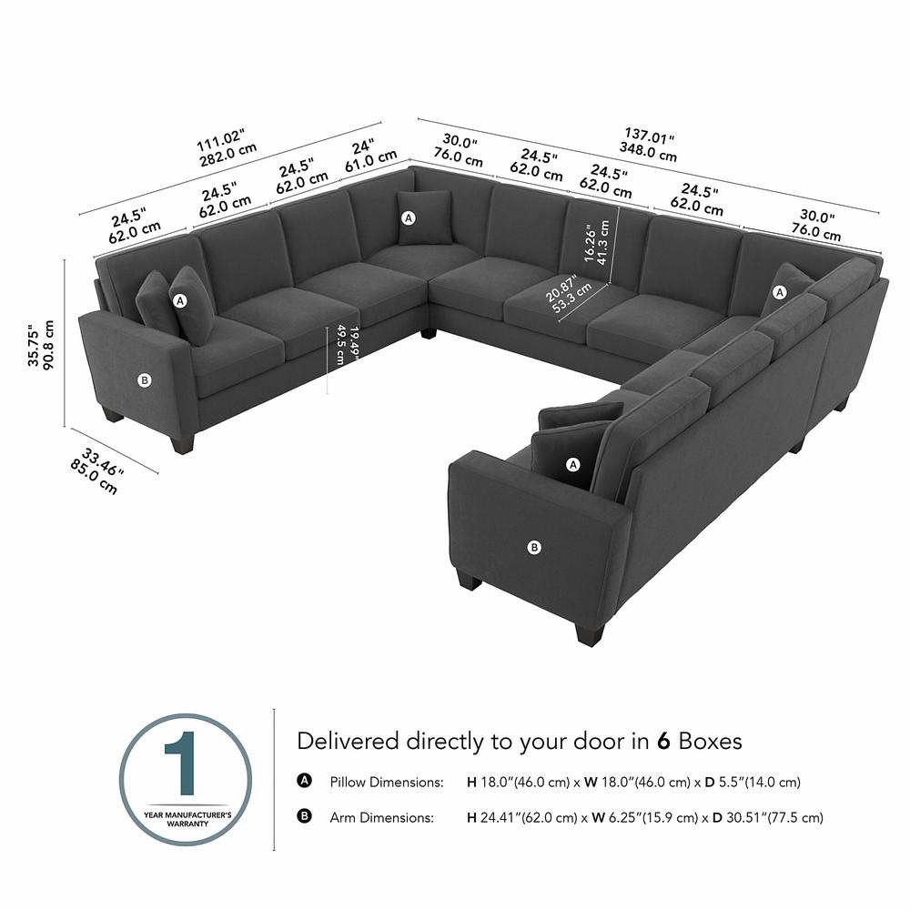 Bush Furniture Stockton 137W U Shaped Sectional Couch - Charcoal Gray Herringbone. Picture 8