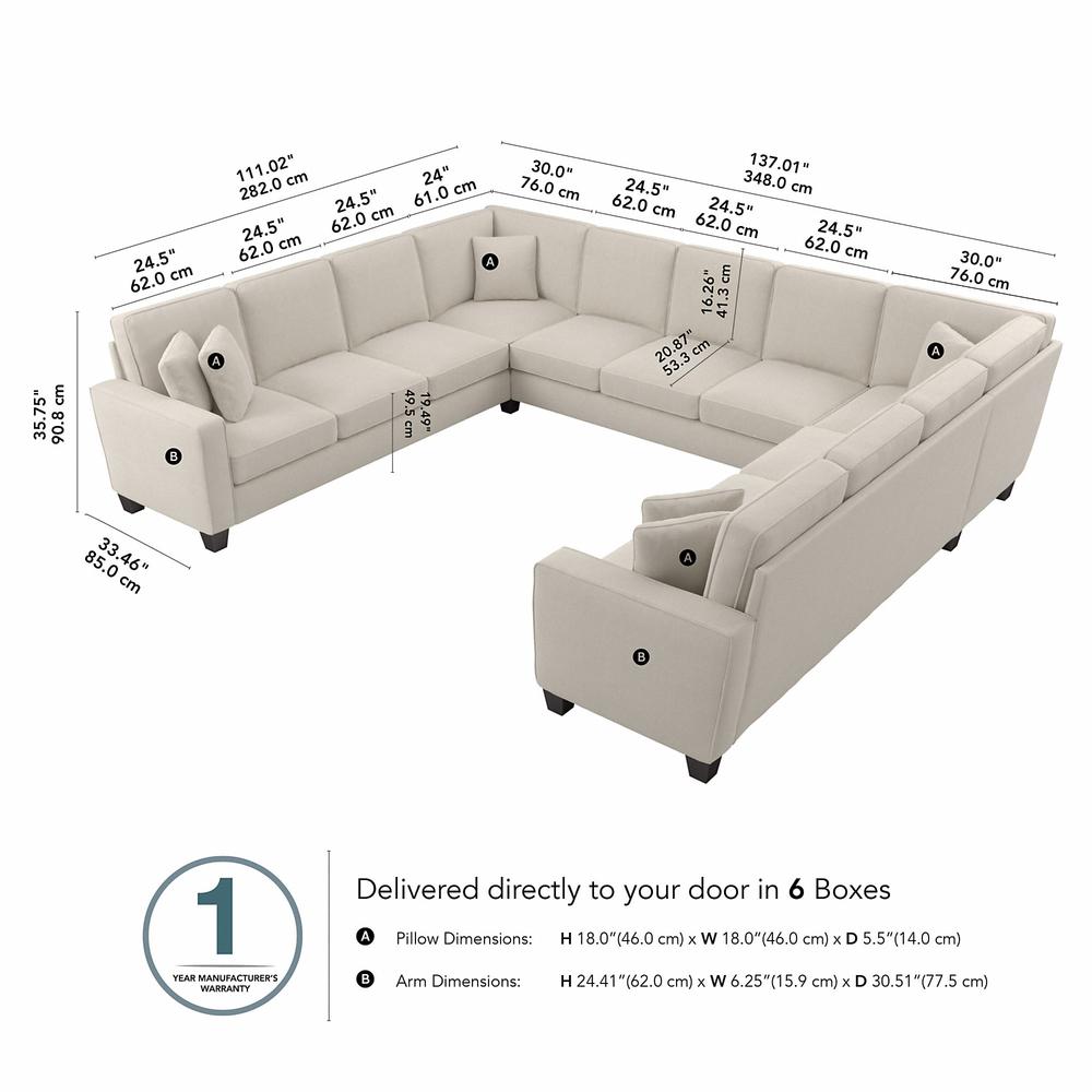 Bush Furniture Stockton 137W U Shaped Sectional Couch - Cream Herringbone Fabric. Picture 8