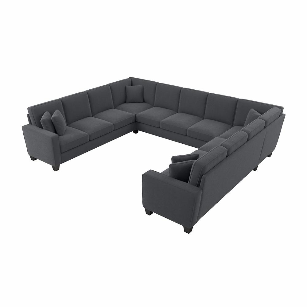 Bush Furniture Stockton 137W U Shaped Sectional Couch in Dark Gray Microsuede Fabric. Picture 1