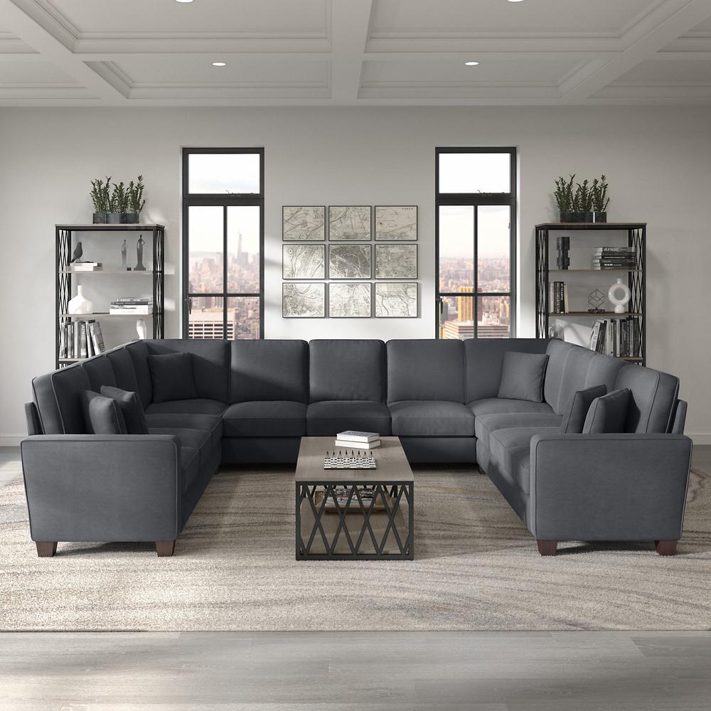 Bush Furniture Stockton 137W U Shaped Sectional Couch in Dark Gray Microsuede Fabric. Picture 3