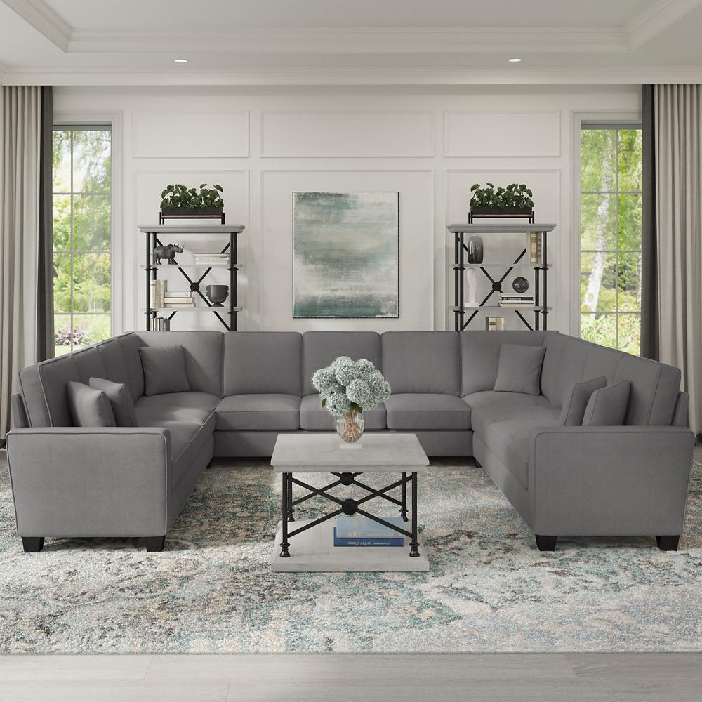 Bush Furniture Stockton 137W U Shaped Sectional Couch - French Gray Herringbone Fabric. Picture 5