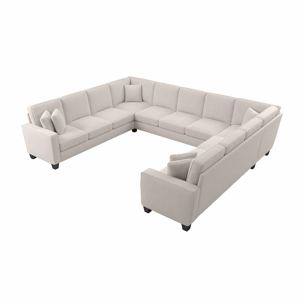 Bush Furniture Stockton 137W U Shaped Sectional Couch in Light Beige Microsuede Fabric. Picture 1