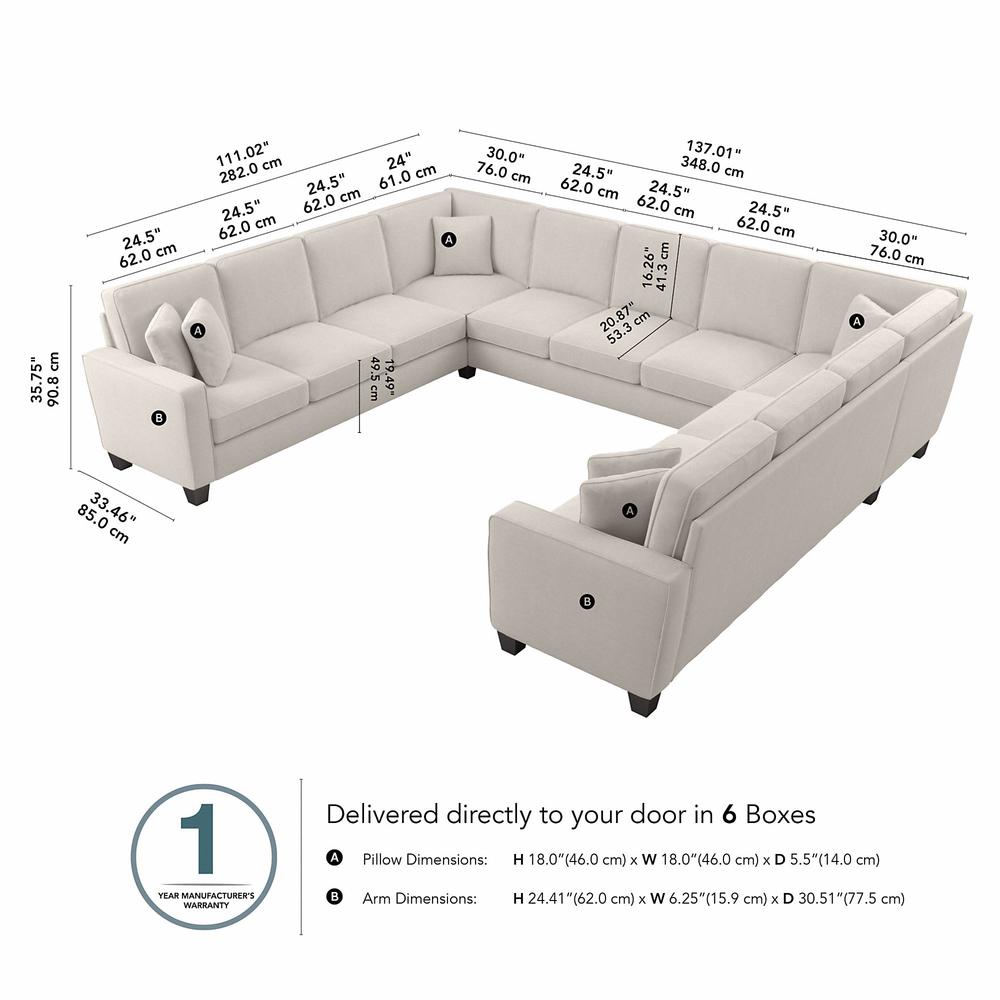 Bush Furniture Stockton 137W U Shaped Sectional Couch in Light Beige Microsuede Fabric. Picture 7