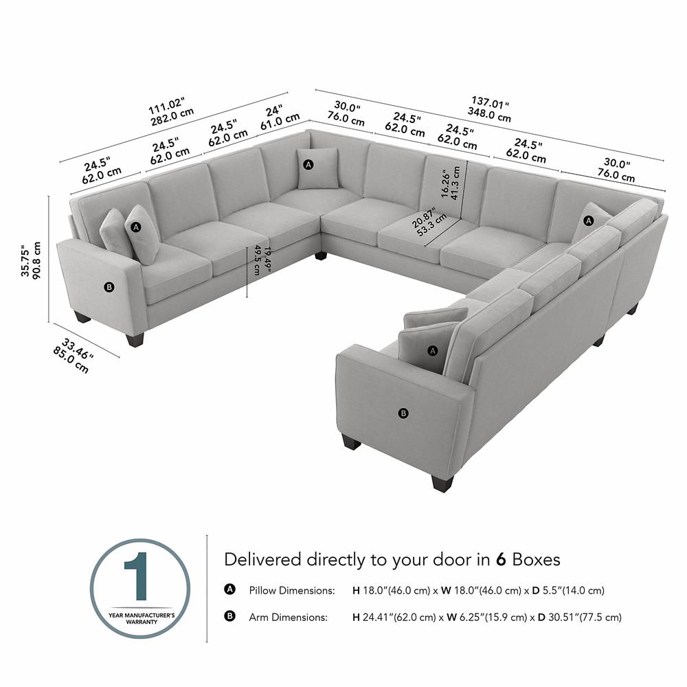 Bush Furniture Stockton 137W U Shaped Sectional Couch in Light Gray Microsuede Fabric. Picture 6