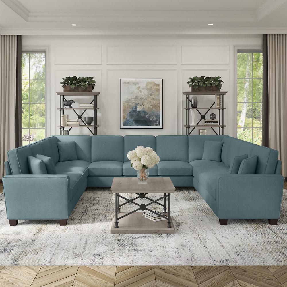Bush Furniture Stockton 137W U Shaped Sectional Couch - Turkish Blue Herringbone Fabric. Picture 4