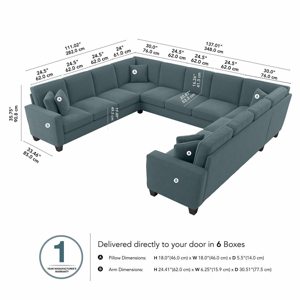 Bush Furniture Stockton 137W U Shaped Sectional Couch - Turkish Blue Herringbone Fabric. Picture 7